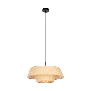 Eglo EU MARFORD Pendant Light – Black Steel, Natural Woven Shade, E27, Vintage Indoor Pendant Lighting