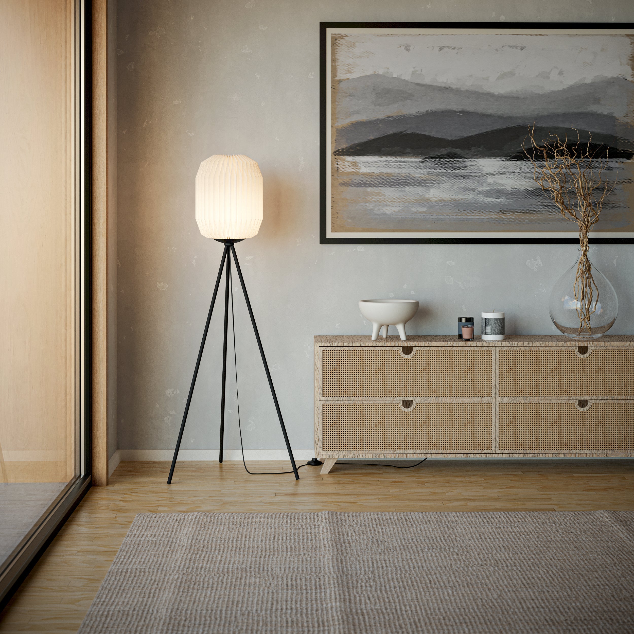 Eglo EU CONESA Floor Lamp – Satin Nickel with White Fabric Shade & Reading Light, E27 & E14, Inline Switch