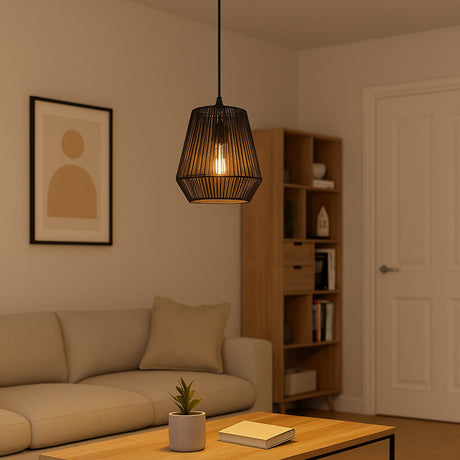 Eglo EU Persley Black Steel & Paper Vintage Single Pendant