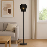 Eglo EU PERSLEY Floor Lamp – Vintage Black Steel with Paper Shade, E27, Foot Switch, Indoor Lighting