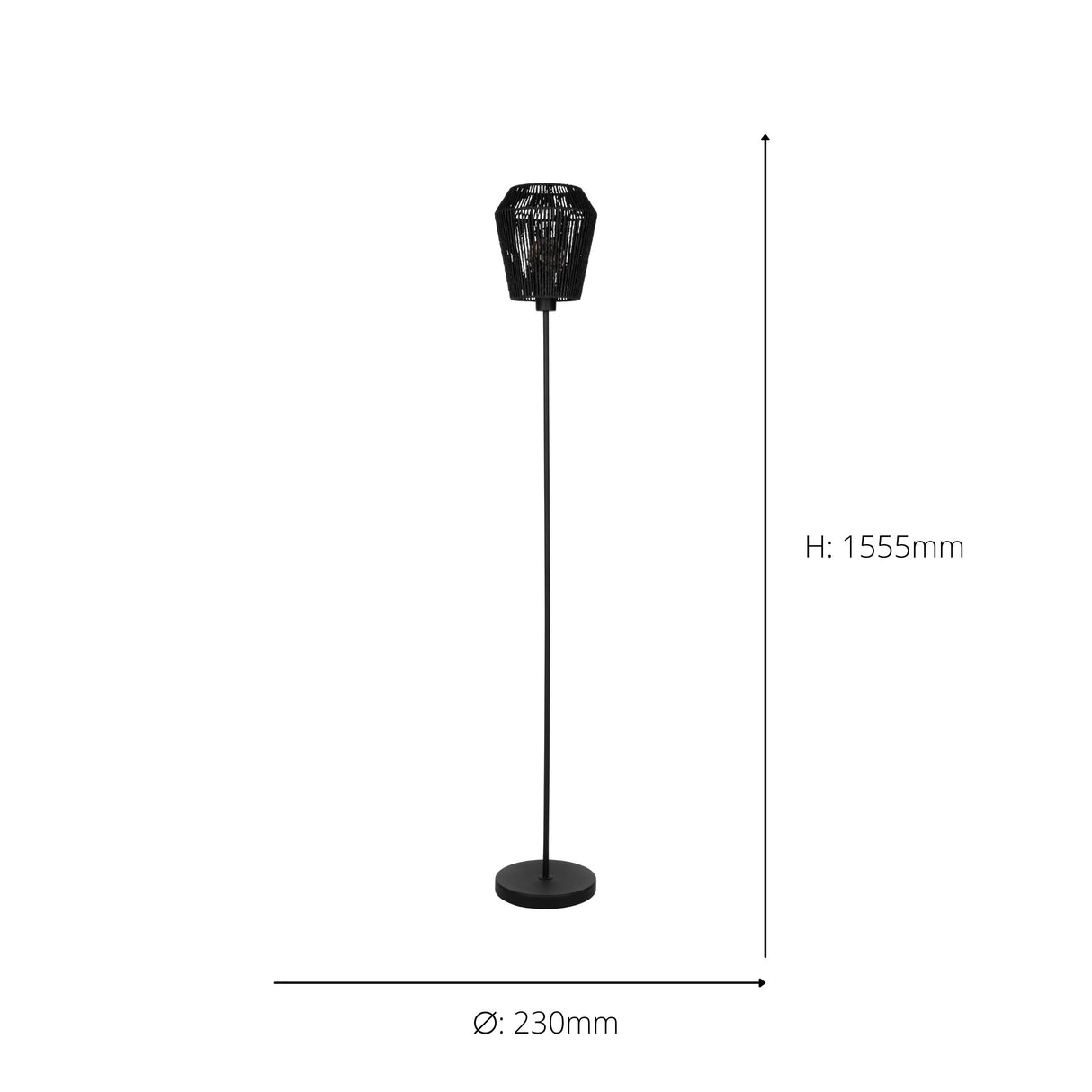 Eglo EU PERSLEY Floor Lamp – Vintage Black Steel with Paper Shade, E27, Foot Switch, Indoor Lighting