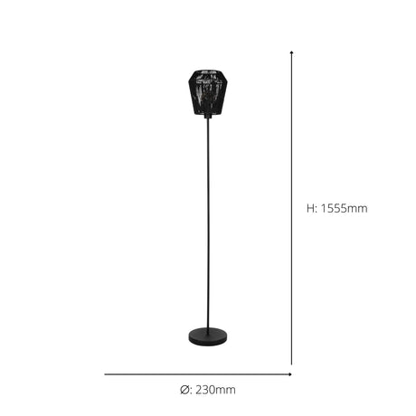 Eglo EU PERSLEY Floor Lamp – Vintage Black Steel with Paper Shade, E27, Foot Switch, Indoor Lighting