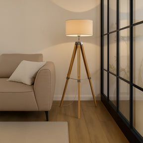 Eglo EU Lantada Wood & Steel Natural Tripod Floor Lamp