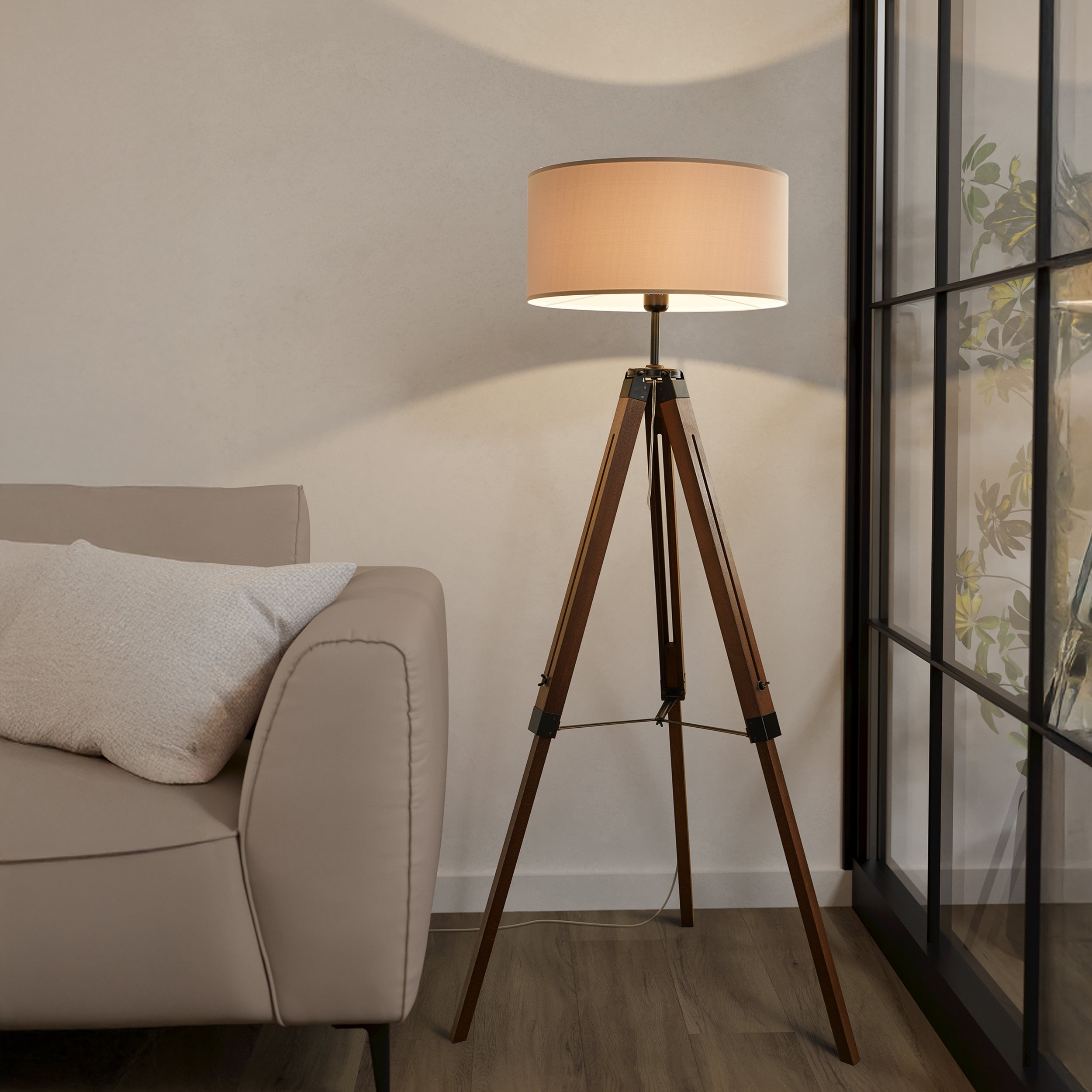 Eglo EU Lantada Wood & Steel Taupe Tripod Floor Lamp