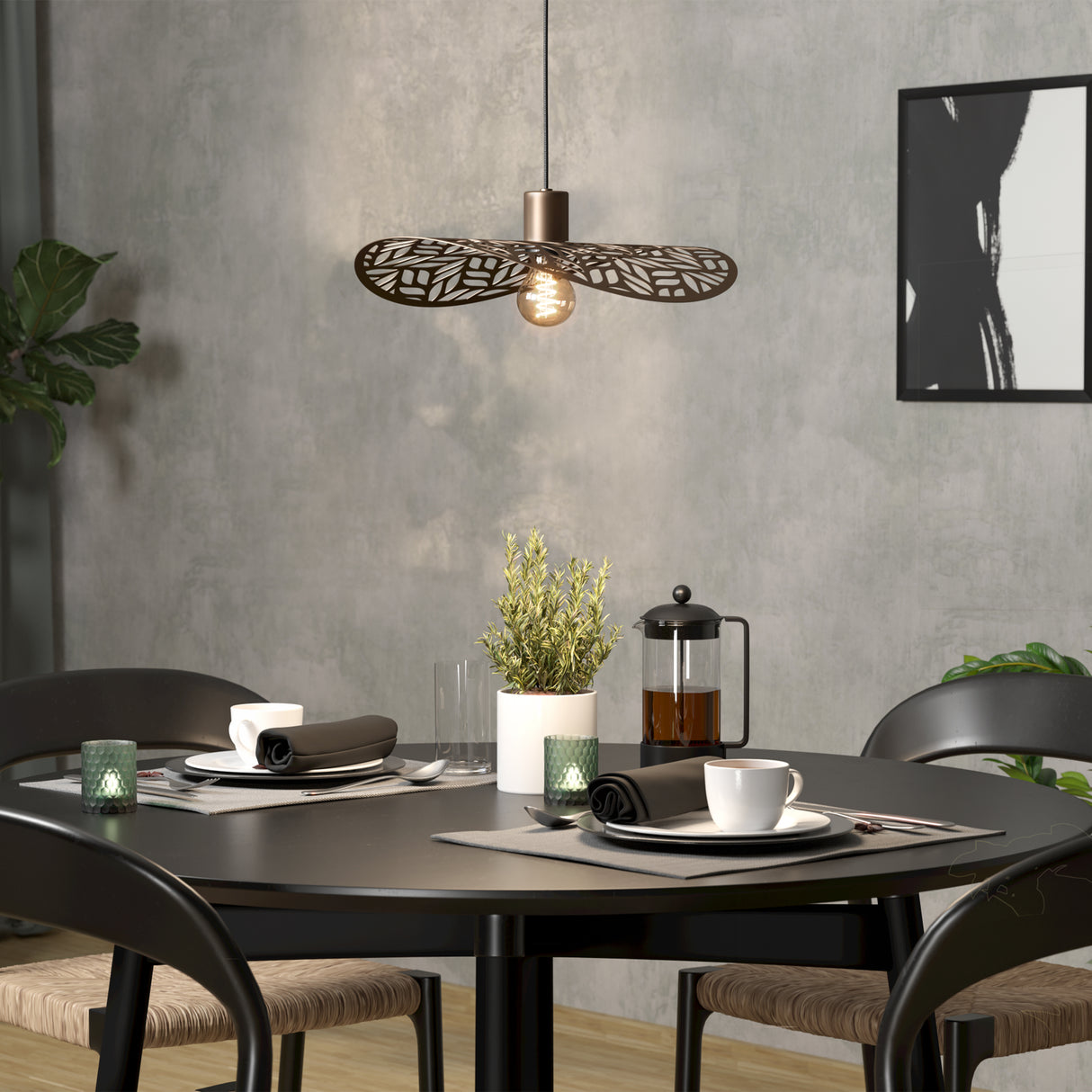 Eglo EU SWABY Pendant Ceiling Light – Vintage Bronze Finish, E27, Black Textile Cable, Indoor Lighting