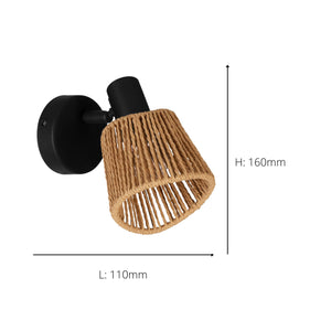 Eglo EU Keelby Single Wall Spotlight Black Steel with Adjustable Natural Paper Shade E14