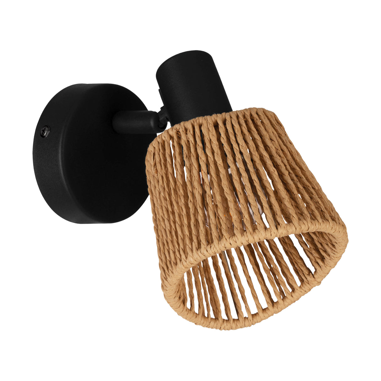 Eglo EU Keelby Single Wall Spotlight Black Steel with Adjustable Natural Paper Shade E14