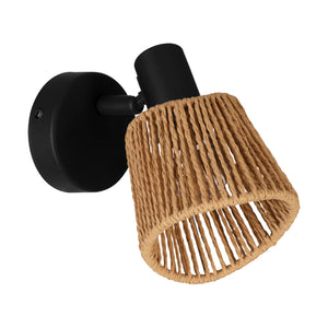 Eglo EU Keelby Single Wall Spotlight Black Steel with Adjustable Natural Paper Shade E14