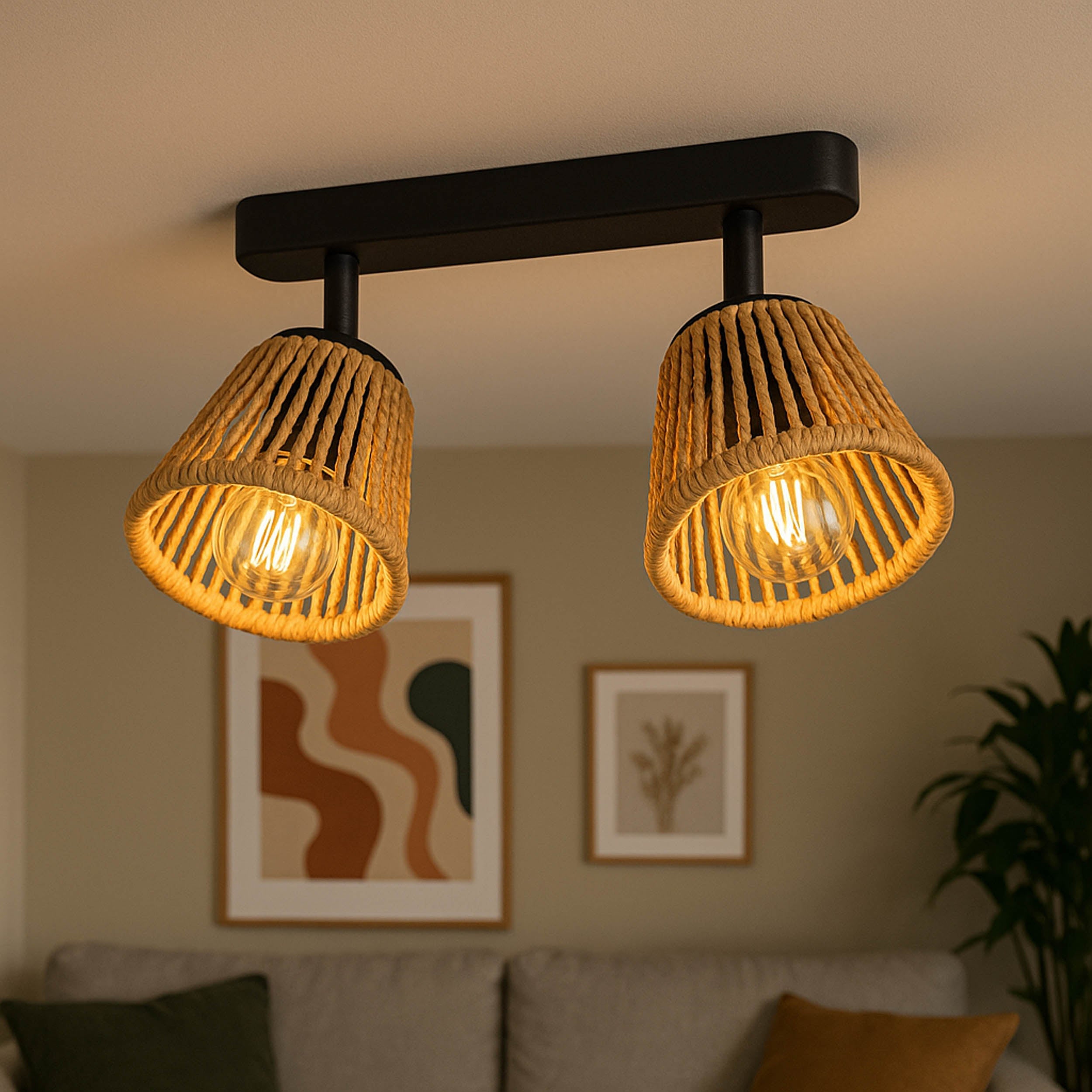 Eglo EU Keelby Single Wall Spotlight Black Steel with Adjustable Natural Paper Shade E14