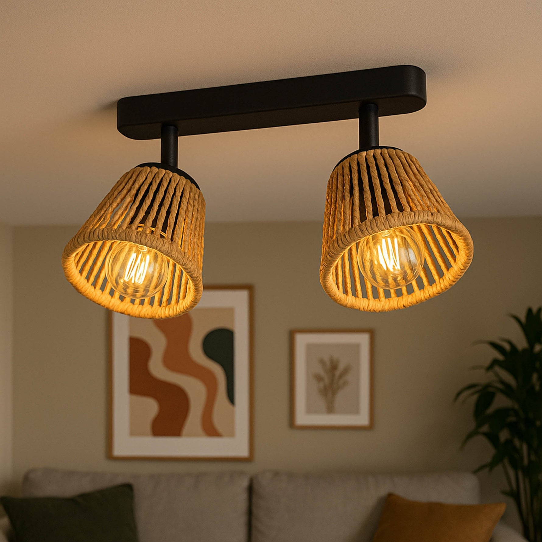 Eglo EU Keelby Single Wall Spotlight Black Steel with Adjustable Natural Paper Shade E14
