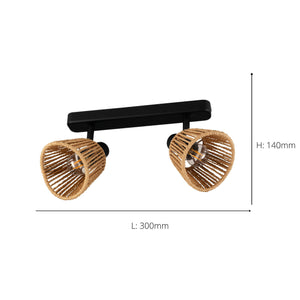 Eglo EU Keelby Dual Ceiling Spotlight Black Steel with Natural Paper Shades E14