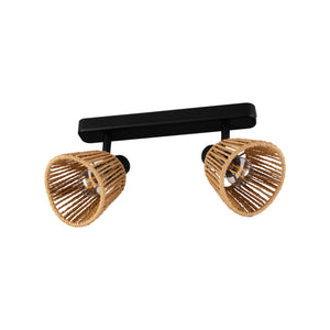 Eglo EU Keelby Dual Ceiling Spotlight Black Steel with Natural Paper Shades E14