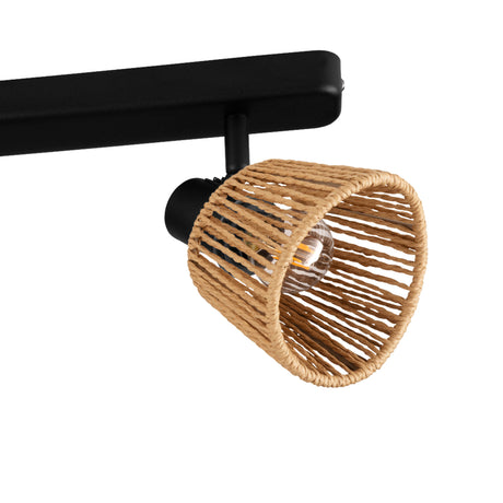 Eglo EU Keelby Triple Ceiling Spotlight Black Steel with Natural Paper Shades E14
