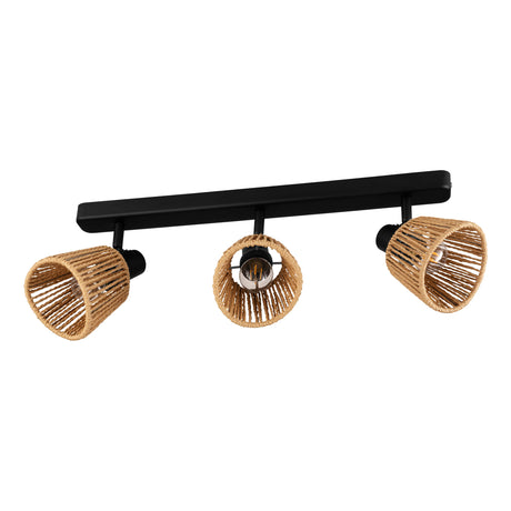 Eglo EU Keelby Triple Ceiling Spotlight Black Steel with Natural Paper Shades E14