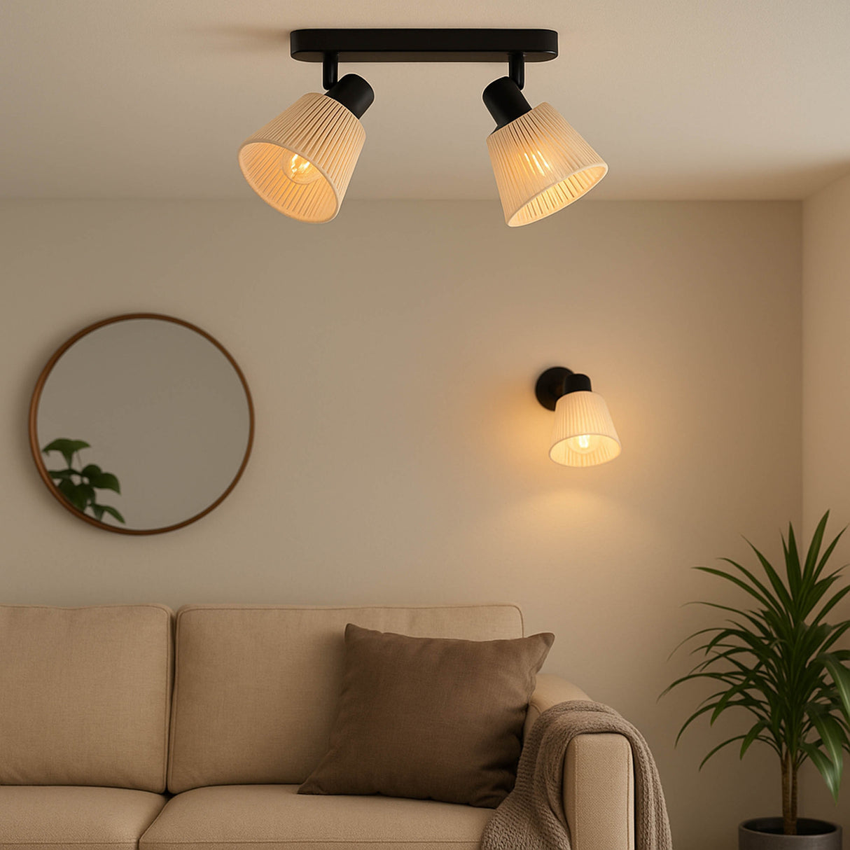 Eglo EU Seagard Double Cream Thread Shade Ceiling Light