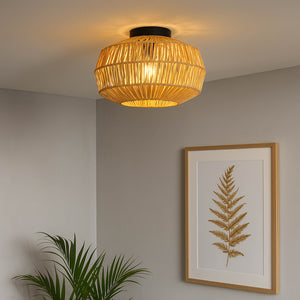 Eglo EU Sheldon Ceiling Natural Rope Ceiling Light with Black Metal Contrast