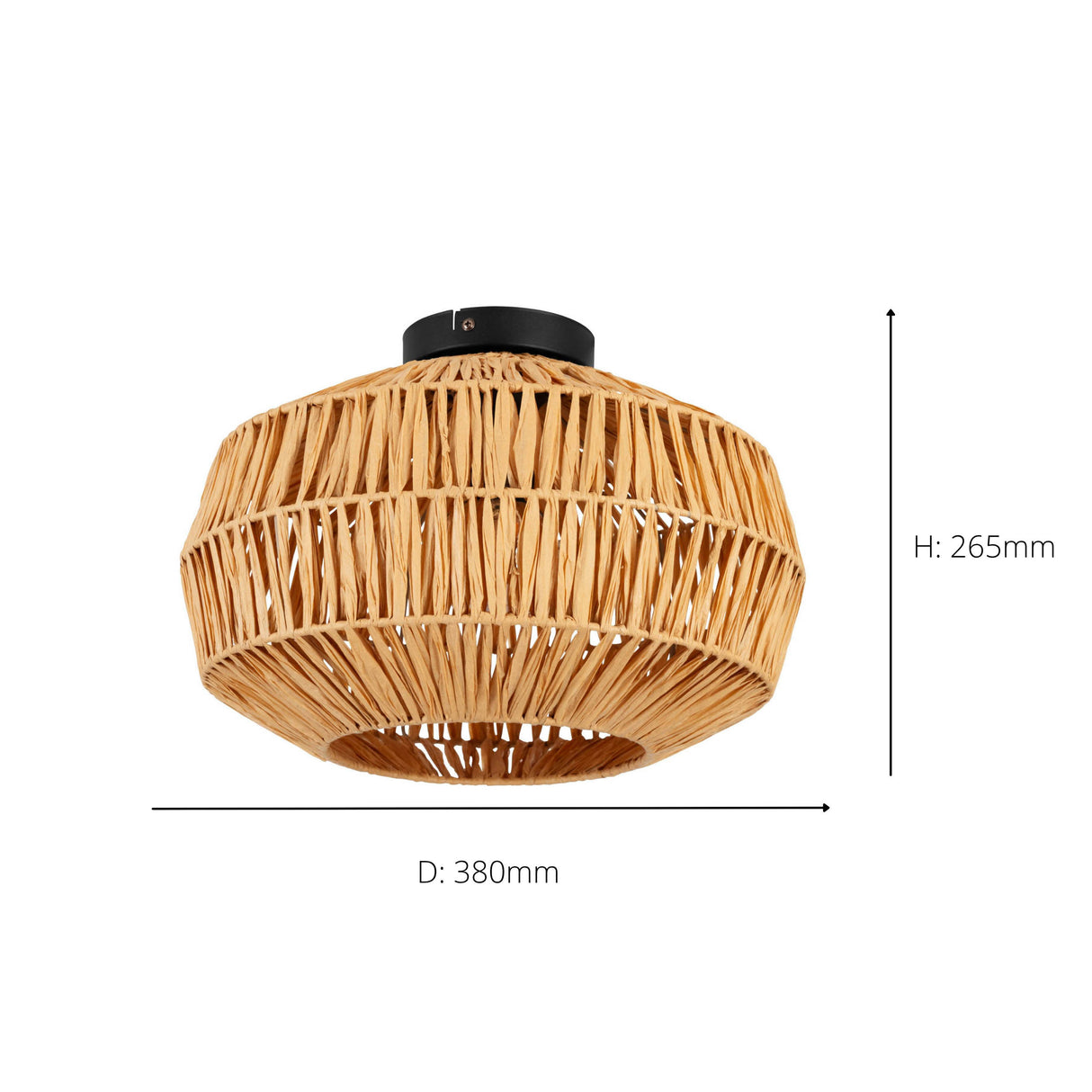 Eglo EU Sheldon Ceiling Natural Rope Ceiling Light with Black Metal Contrast