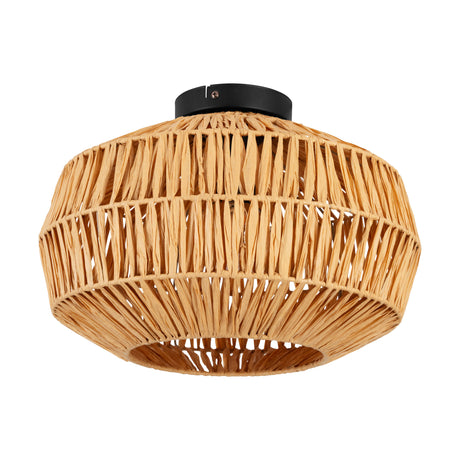 Eglo EU Sheldon Ceiling Natural Rope Ceiling Light with Black Metal Contrast