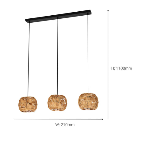 Eglo EU Sheldon 3 Light Pendant Triple Rope Globe Pendant Light for Dining or Kitchen
