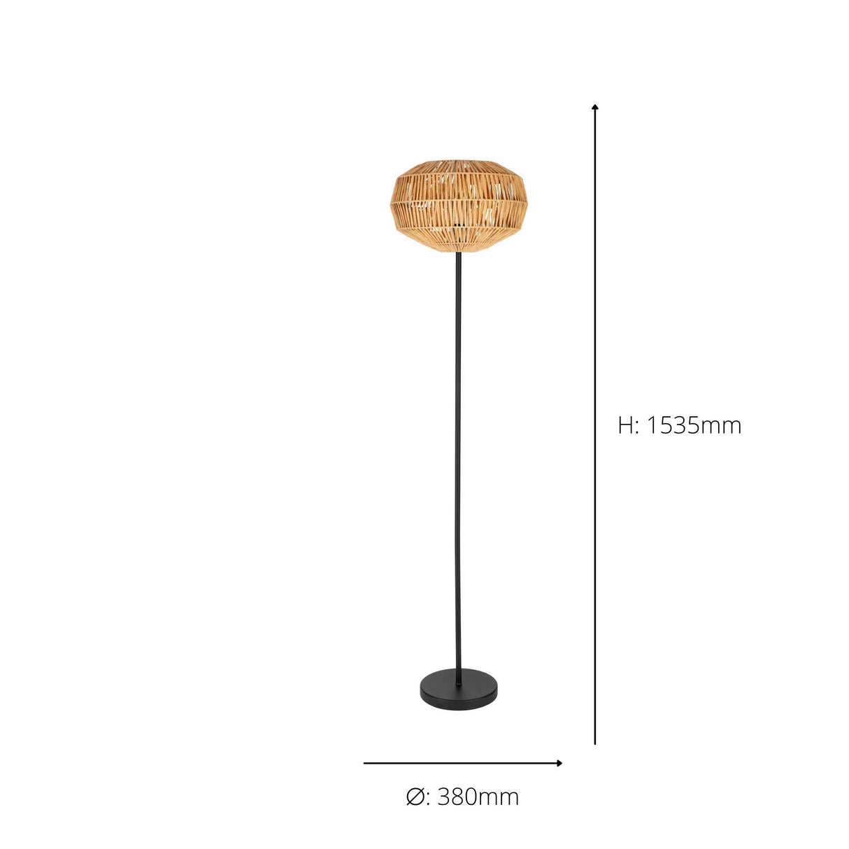 Eglo EU Sheldon Floor Natural Rope Floor Lamp with Black Frame