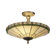New York  2Lt Semi-Flush - Brass Metal & Stained Glass