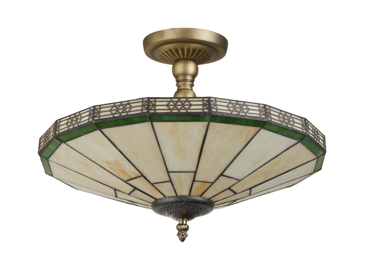 Searchlight Electric New York  2Lt Semi-Flush - Brass Metal & Stained Glass 4417-17