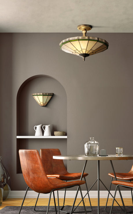 Searchlight Electric New York  Wall Light  - Brass Metal & Stained Glass 4417-18
