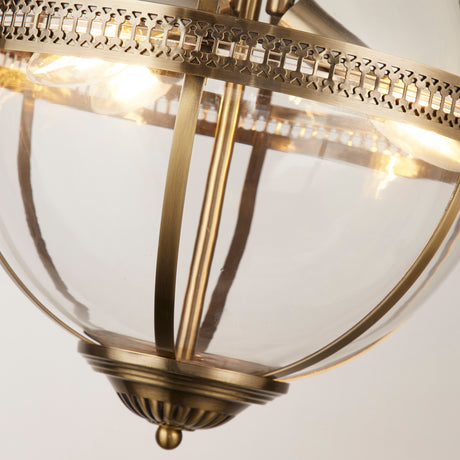 Searchlight Electric Coronet 3Lt Pendant - Antique Brass Metal & Glass 44213-3AB