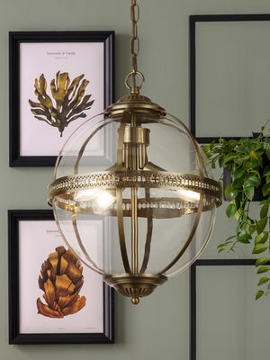 Searchlight Electric Coronet 3Lt Pendant - Antique Brass Metal & Glass 44213-3AB