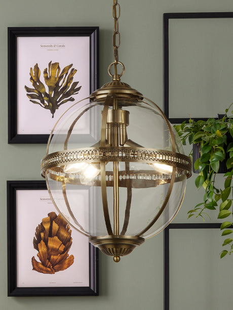 Searchlight Electric Coronet 3Lt Pendant - Antique Brass Metal & Glass 44213-3AB