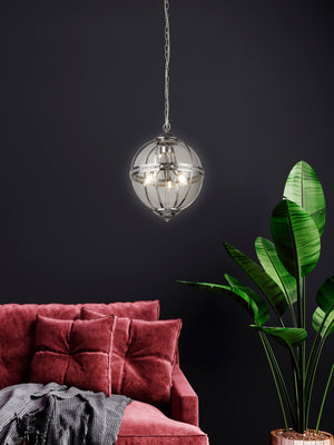 Searchlight Electric Coronet 3Lt Pendant - Chrome Metal & Glass 44213-3CC