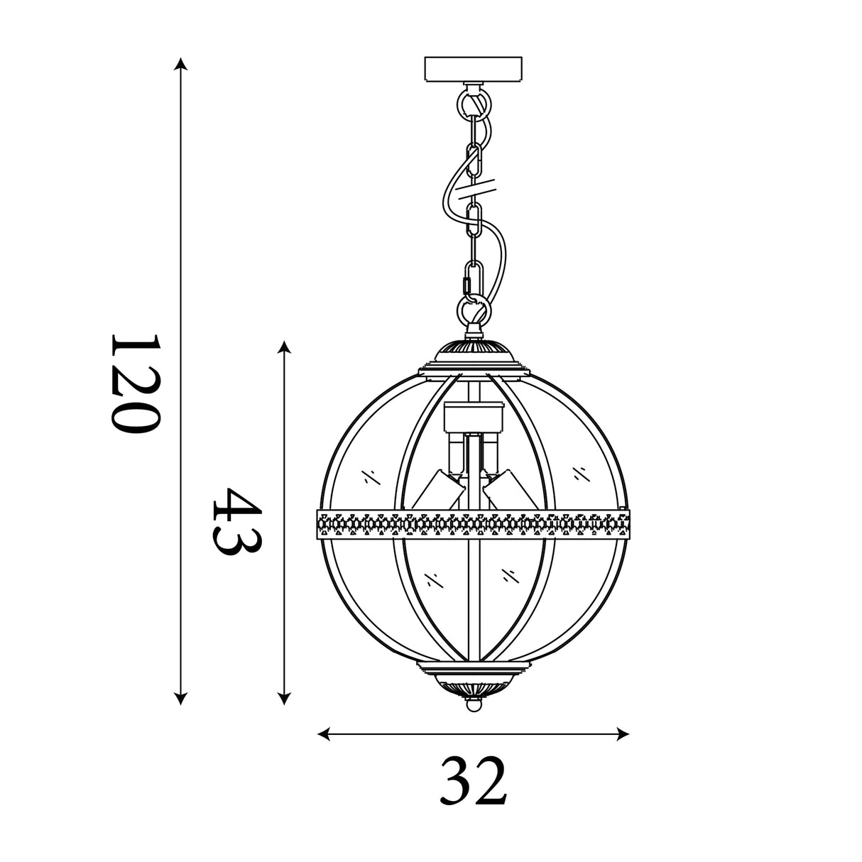Searchlight Electric Coronet 3Lt Pendant - Chrome Metal & Glass 44213-3CC