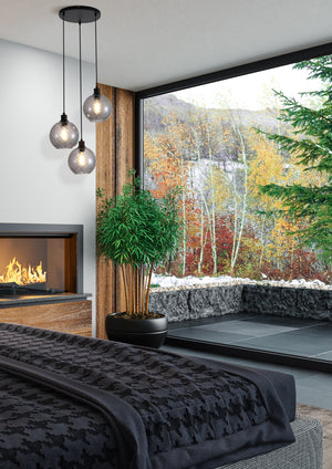 Searchlight Electric Radiance 3Lt Multi Drop Pendant, Black Metal and Smoked Glas 44520-3SM