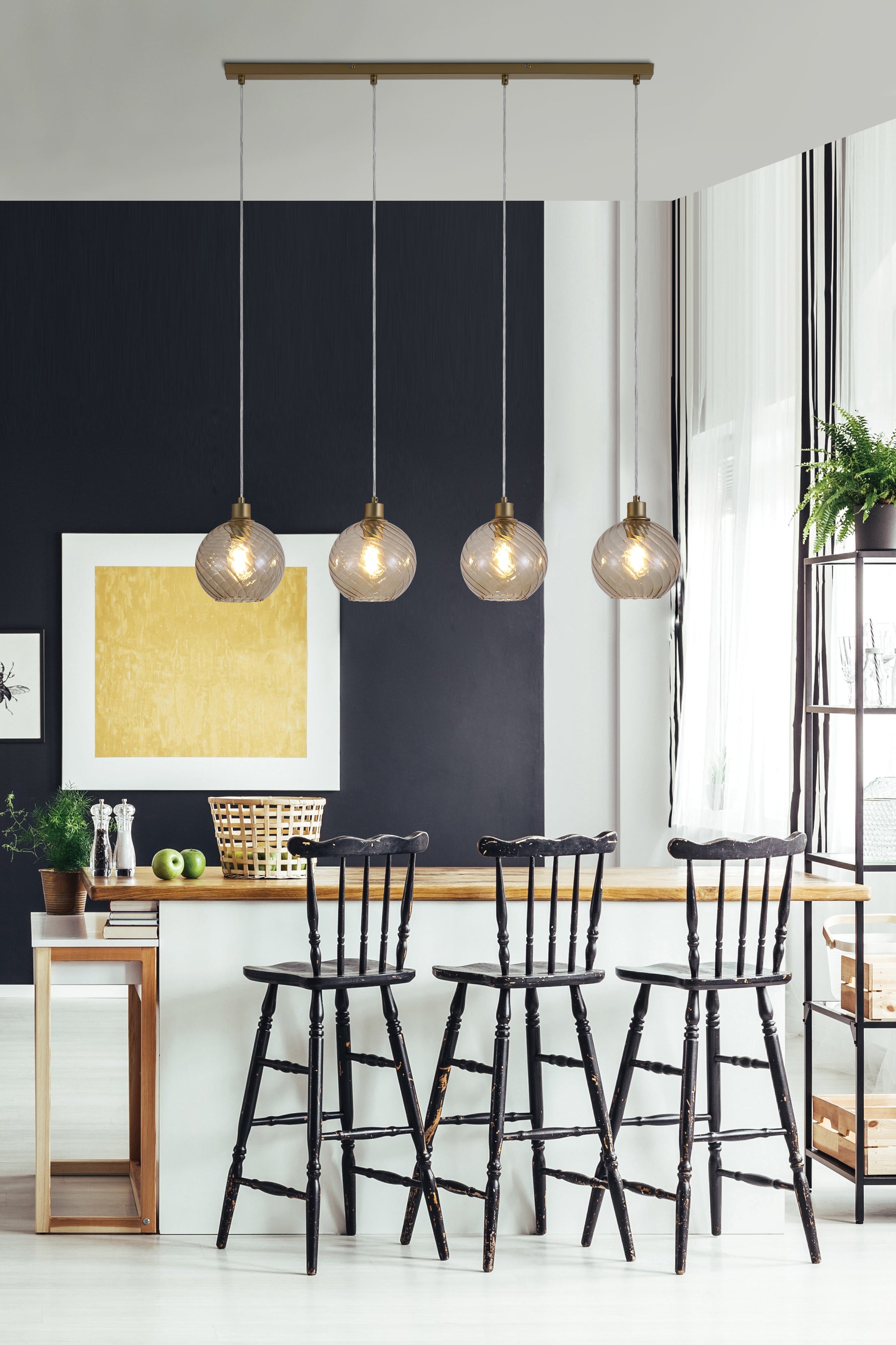 Searchlight Electric Radiance 4Lt Bar Pendant, Gold Metal and Champagne Glass 44520-4CP