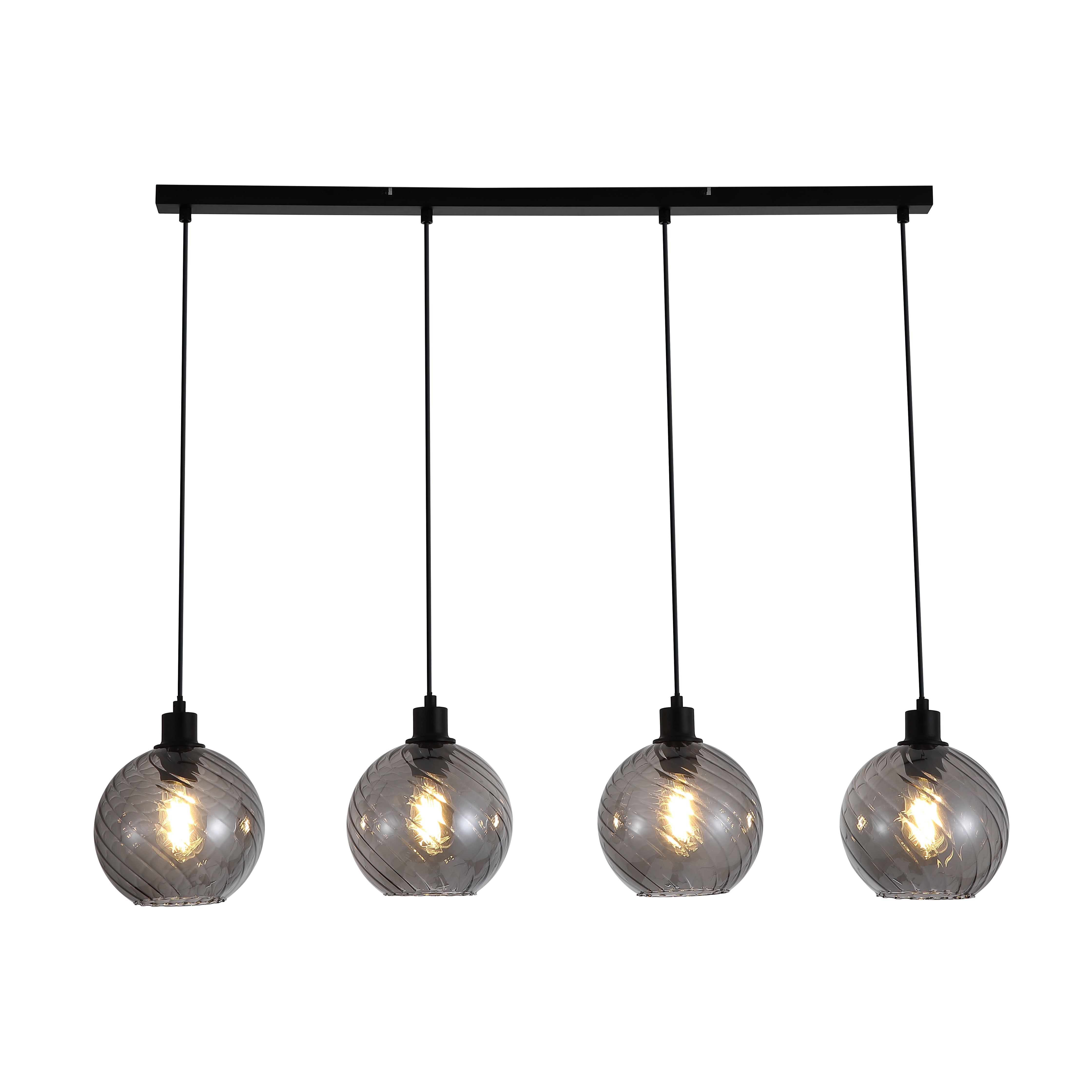 Radiance 4Lt Bar Pendant, Black Metal and Smoked Glass