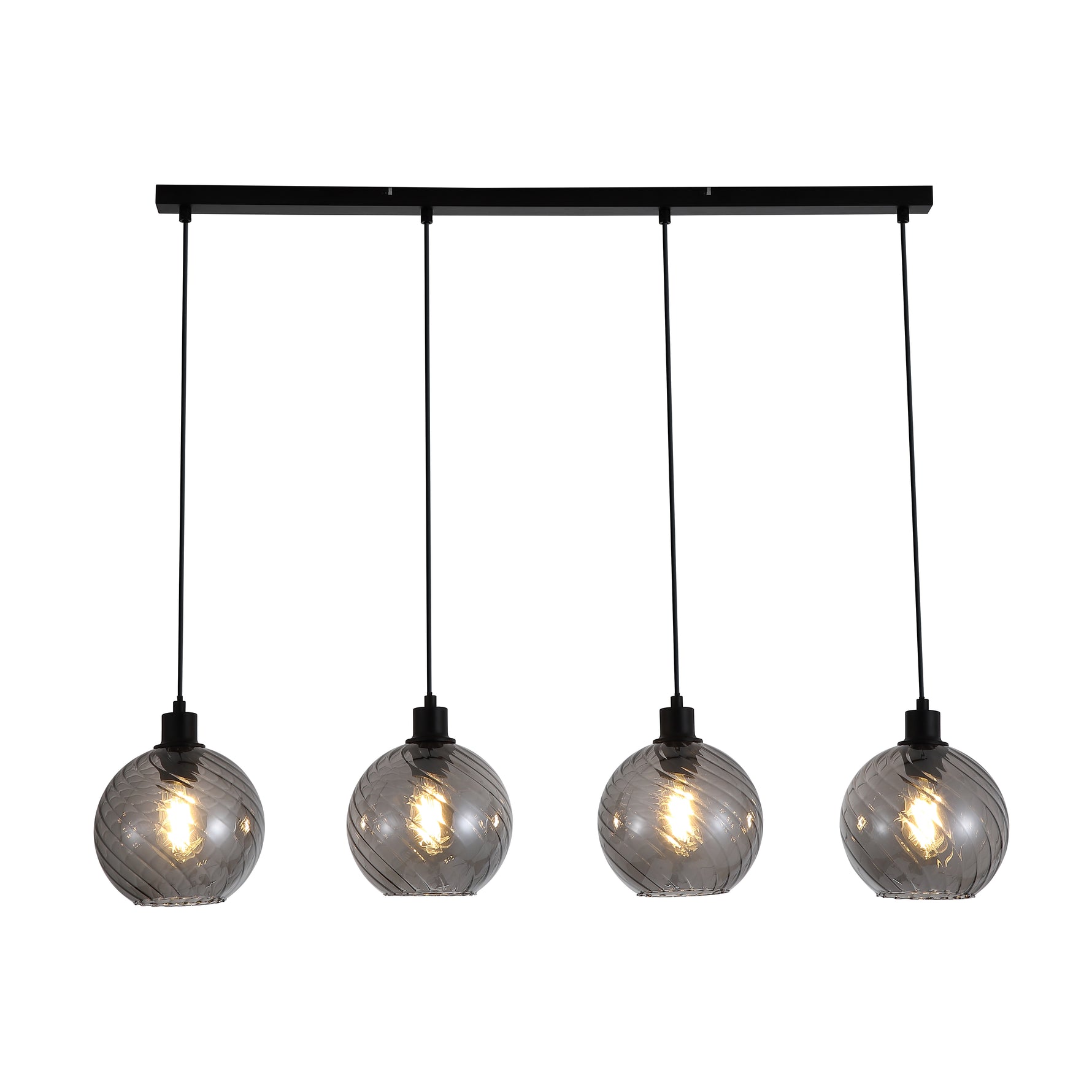 Radiance 4Lt Bar Pendant, Black Metal and Smoked Glass
