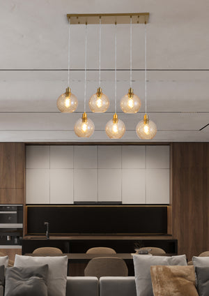 Searchlight Electric Radiance 6Lt Bar Pendant, Gold Metal and Champagne Glass 44520-6CP