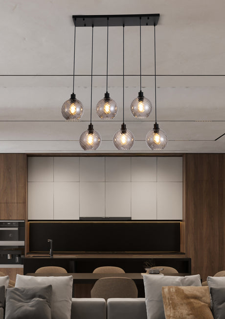 Searchlight Electric Radiance 6Lt Bar Pendant, Black Metal and Smoked Glass 44520-6SM