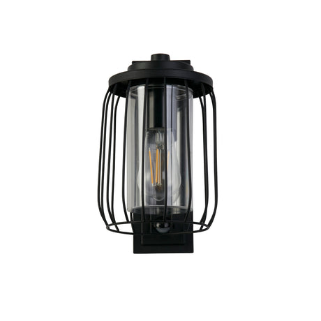 Searchlight Electric Reed 1Lt Wall Light with PIR , Black Metal and PC Shade 44610BK-PIR