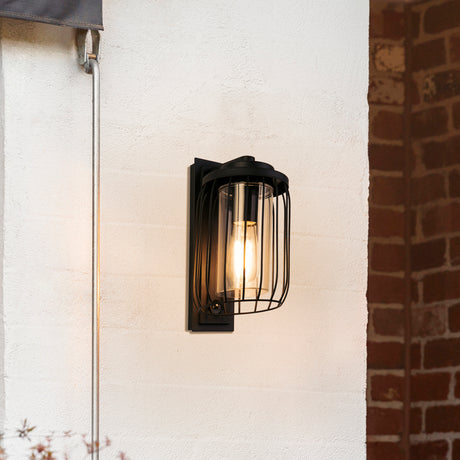Searchlight Electric Reed 1Lt Wall Light with PIR , Black Metal and PC Shade 44610BK-PIR