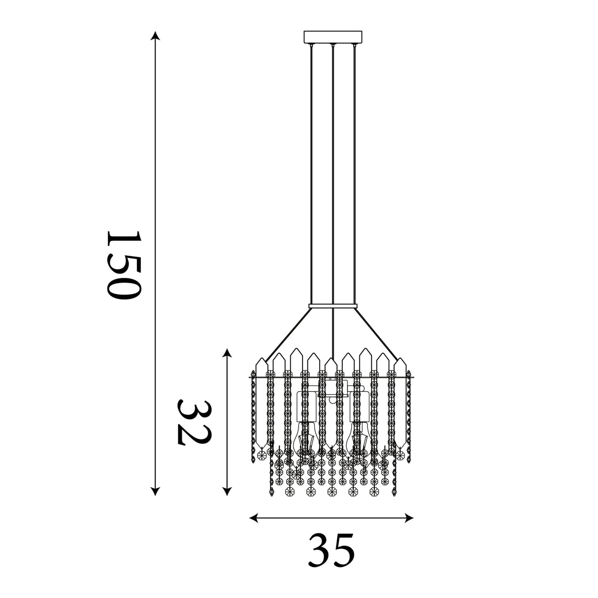 Searchlight Electric Spear 5Lt Pendant, Gold Metal with Clear Crystal 44710-5GO