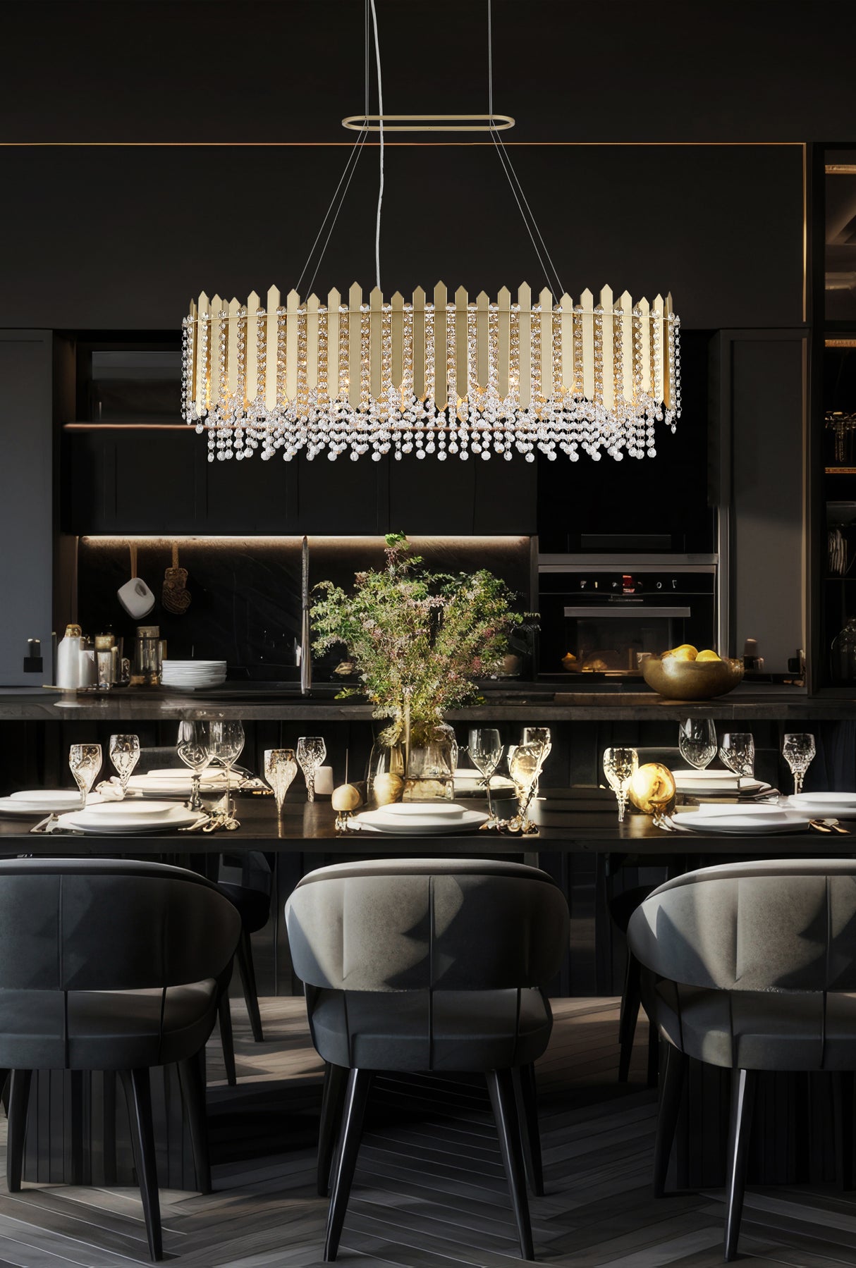 Searchlight Electric Spear 8Lt Diner Bar Pendant, Gold Metal with Clear Crystal 44711-8GO