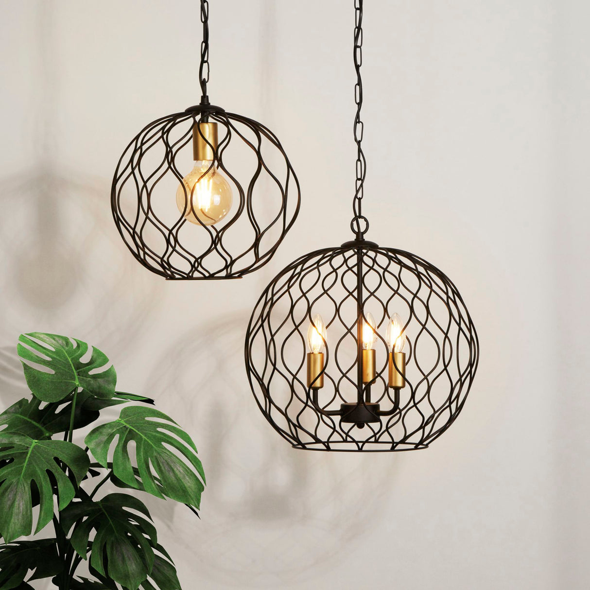 Searchlight Electric Finesse Pendant - Black & Gold  Metal 4511-1BK