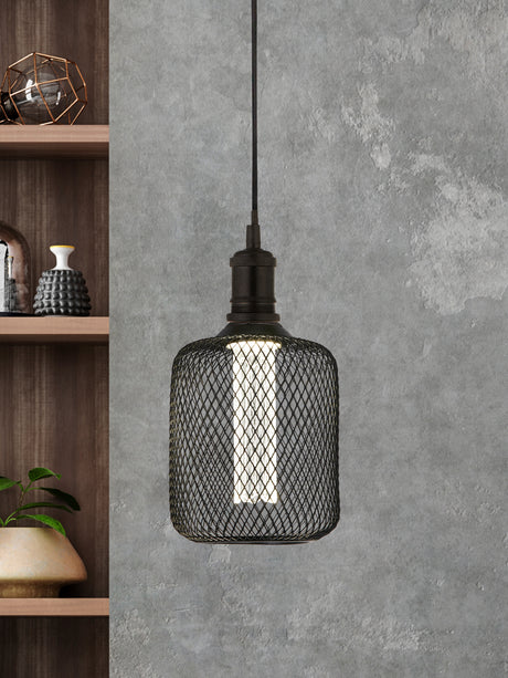 Searchlight Electric Wire Mesh Effect Drum Lamp - Black Metal (4.5W, 4000K) 46002BK