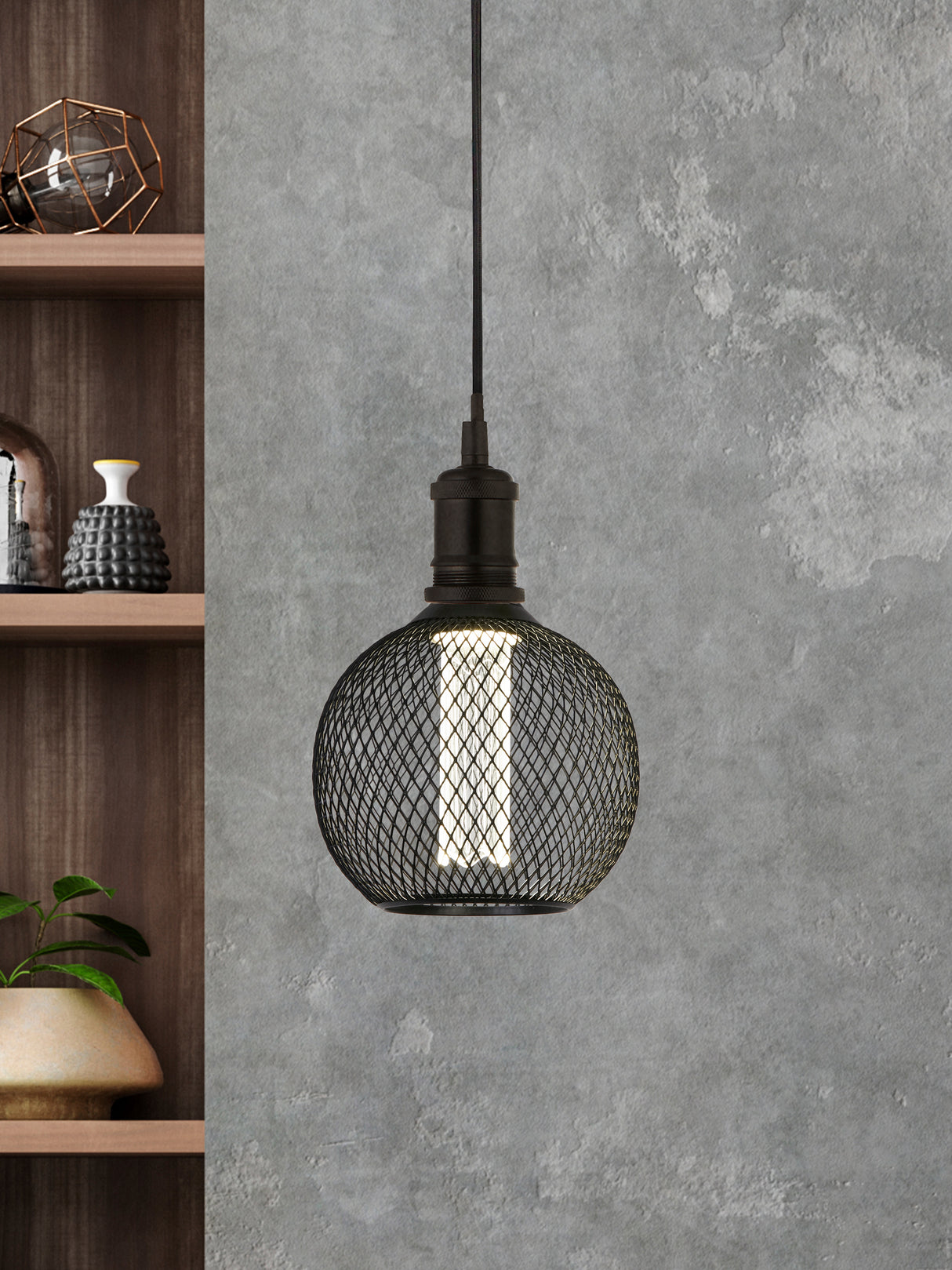 Searchlight Electric Wire Mesh Effect Globe Lamp - Black Metal (4.5W, 4000K) 46003BK