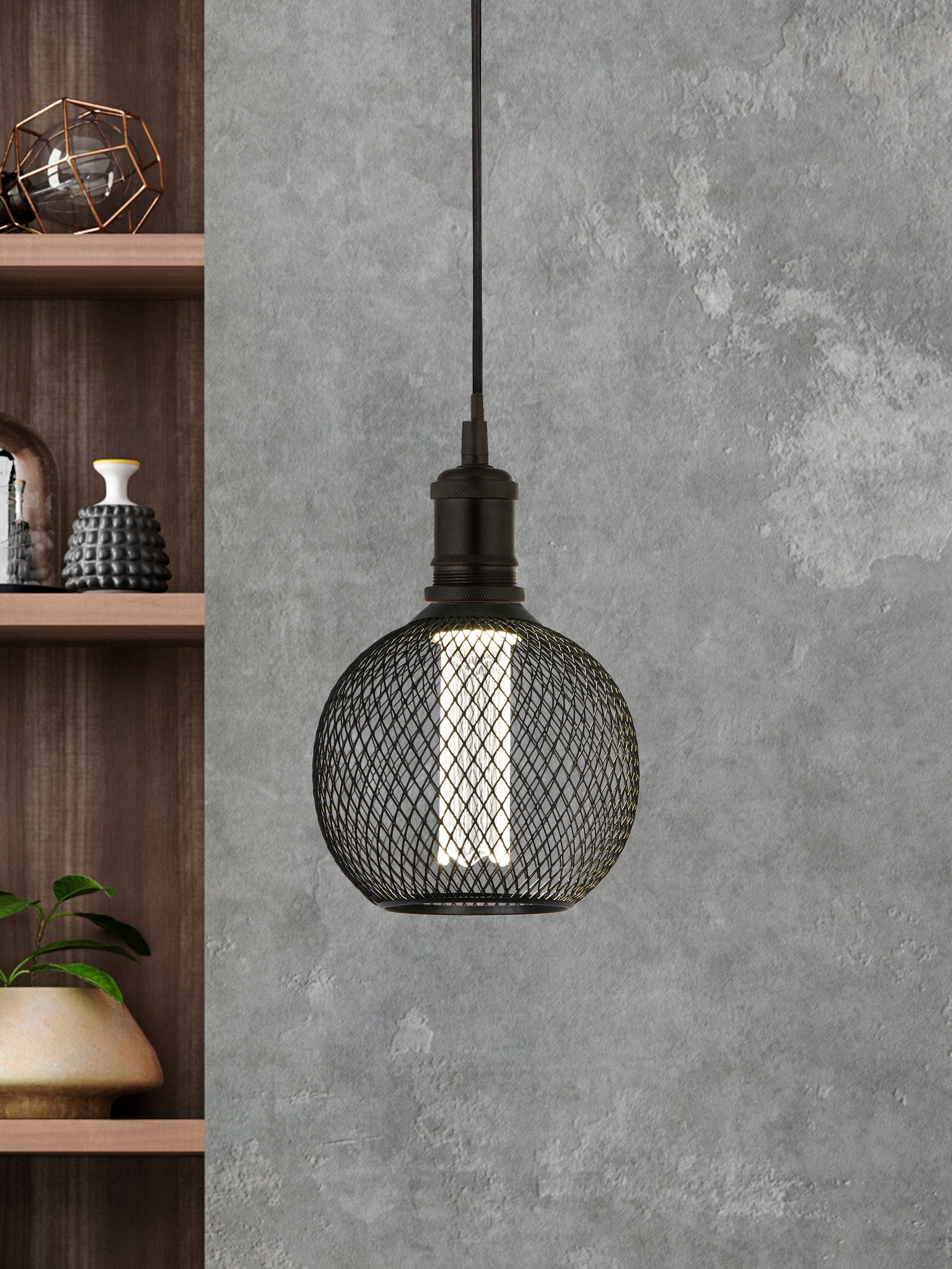 Searchlight Electric Wire Mesh Effect Globe Lamp - Black Metal (4.5W, 4000K) 46003BK