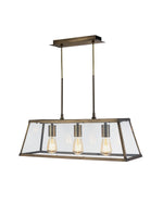 Voyager  3Lt Bar Pendant - Antique Brass Metal & Glass