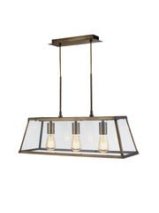 Voyager  3Lt Bar Pendant - Antique Brass Metal & Glass