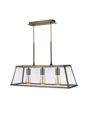 Searchlight Electric Voyager  3Lt Bar Pendant - Antique Brass Metal & Glass 4613-3AB