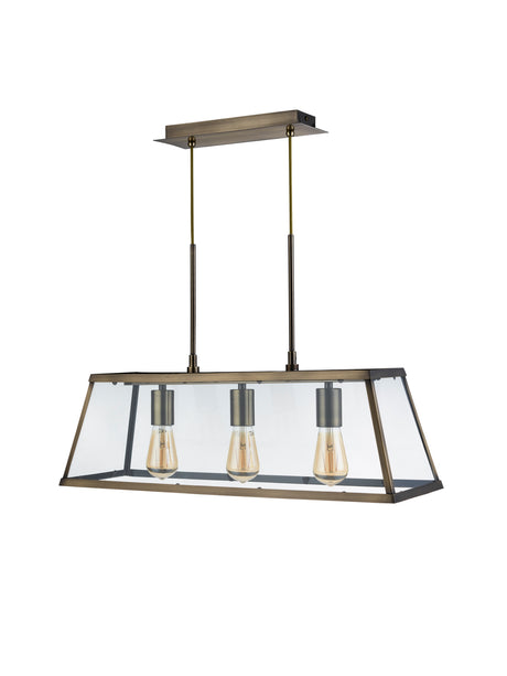 Searchlight Electric Voyager  3Lt Bar Pendant - Antique Brass Metal & Glass 4613-3AB